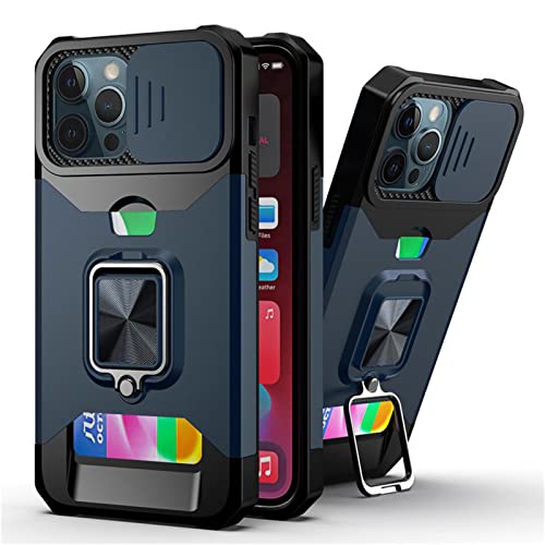 Coque pour iPhone 14/14 Plus/14 Pro/14 Pro Max, coque de téléphone de qualité militaire avec béquille et emplacements pour cartes invisibles, coque de protection pour caméra coulissante, anti-choc, 14