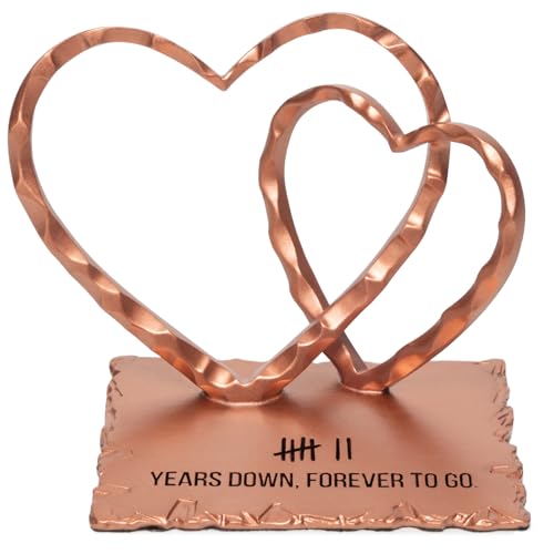 Product Image of the 7 Year Anniversary Copper Gifts for Him Her, 7th Wedding Anniversary Metal Two Hearts Sculpture Home Decor, Hand Forged Copper Keepsake for Husband Wife Couple, Includes Greeting Card & Gift Box