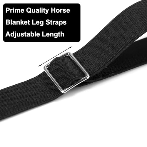 Image of 2pcs Horse Blanket Leg Straps, Elastic Horse Blanket Leg Straps Horse Blanket Belly Band Replacement with Swivel Snap Hook Wrap Adjustable Length 21.85-40.16in Black(Double Hook)