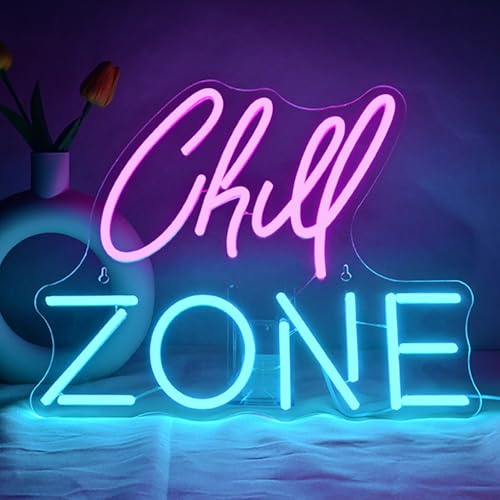 Image of Chill Zone Neon Signs for Wall Decor Dimmable LED Neon Light USB Powered Light Up Signs for Home Lounge Game Room Bar Bedroom Wall Art Man Cave Decor