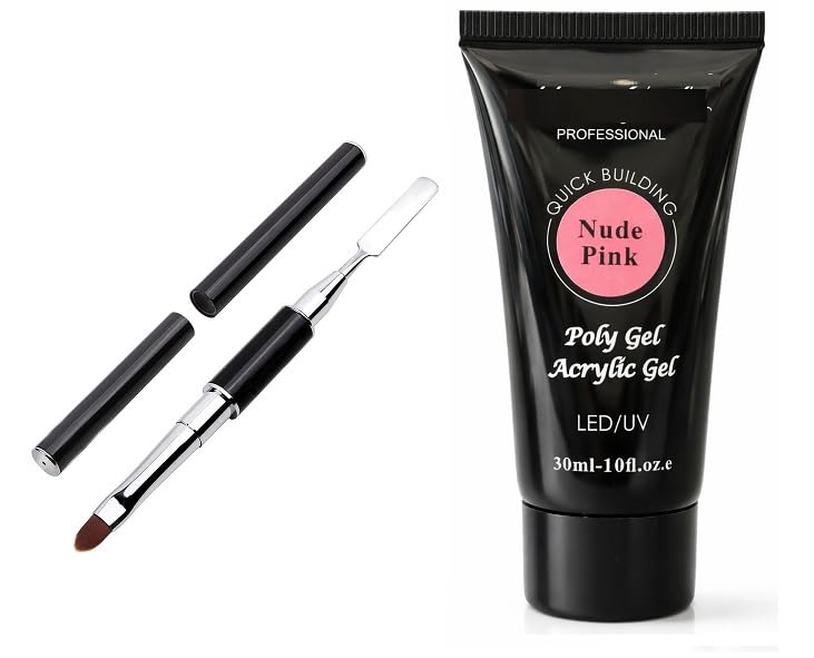 Professional Quick Building Poly Gel Acrylic Gel Kit, Nude Pink, LED/UV, 30ml, with Dual-Ended Brush and Spatula-image-46