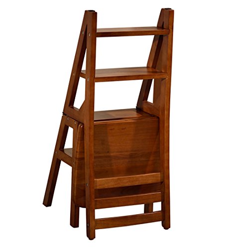 Silla de escalera DASHADAO en madera maciza de caucho color nogal con taburete de 4 capas 2