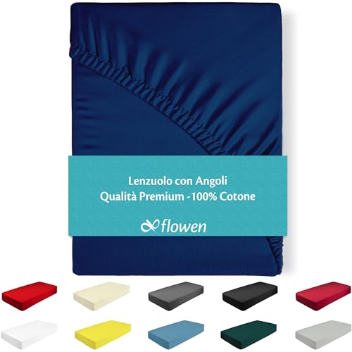 Lenzuola con Angoli una Piazza e Mezza 120x190 cm Blu Scuro in 100% Puro Cotone per Materasso fino a 30cm Tessuto Anti-Acaro e Traspirante di Alta Qualità Morbido Durevole e Lavabile in Lavatrice