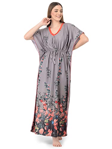 Image of Noty Women's Kaftan Nighty | Digital Print | Sarena Fabric | V Shaped Neck Nightwear | Nightdress for Girl