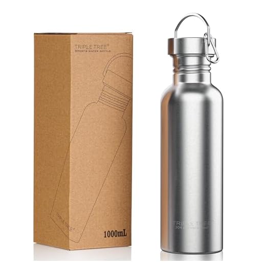 TRIPLE TREE Uninsulated Single Walled Stainless Steel Sports Water Bottle 18/8 for Cyclists, Runners, Hikers, Beach Goers, Picnics, Camping - BPA Free (34 Ounces)