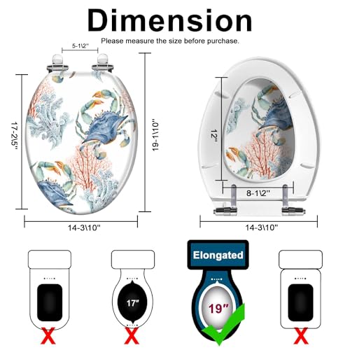 Elongated Toilet Seat sea blue crabs corals watercolor painted nautical style Resin Toilet Seat with Quietly Close Quick Release Hinges Decorative Toilet Seat with Cover Easy to Clean and Install - Image 5