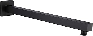 Matte Black Shower Arm, 16 Inch Wall Mounted Square Stainless Steel Extension Arm with Flange, Universal Fit for Rainfall Shower Head