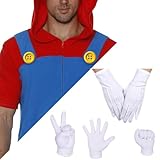 iZoeL Mario Luigi Cappello, 1 Cappello 7 Baffi Finti 1 Guanti 2 Bottoni Decorazione, per Costume Carnevale Cosplay Costume Halloween Uomo Donna Bambino