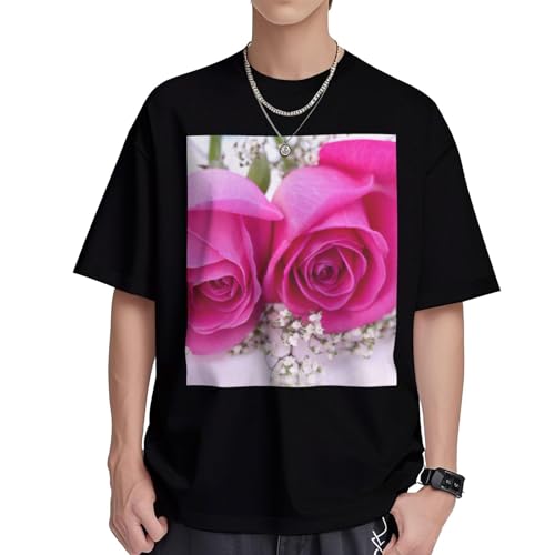T-shirt en coton pour femme Pink Rose1 coupe ample et décontractée