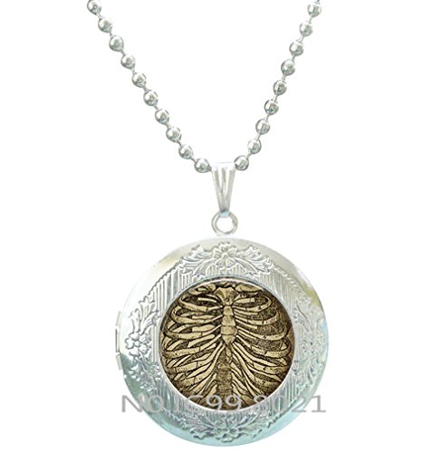 maoqunza Rib Cage Locket Necklace, Skeleton Locket Necklace, Bones Jewellery, Goth Jewelry, Gothic Locket Necklace, Anatomical Jewellery, Goth Gift.XT267 (A)