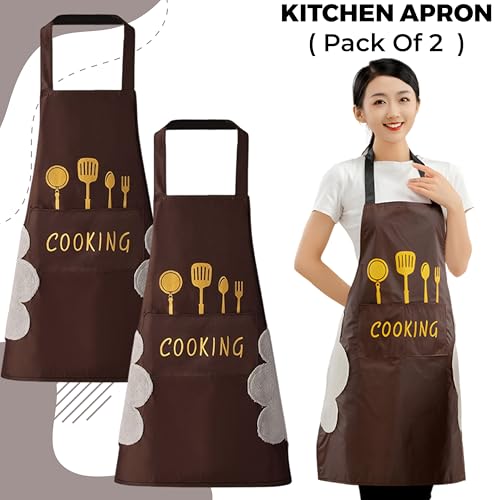 Image of Kraptick Kitchen Apron - Comfortable Cooking Waterproof Apron for Men and Women With Pocket and Side Coral Velvet for Wiping