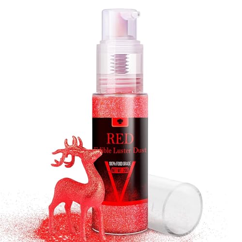 Purpurina Comestible Rojo - 20g Purpurina Comestible Reposteria Spray para Decoracion de Pasteles, Fondant, Bebidas, Cócteles y Chocolate, Glitter Comestible Alimenticio para Huevos de Pascua, Navidad