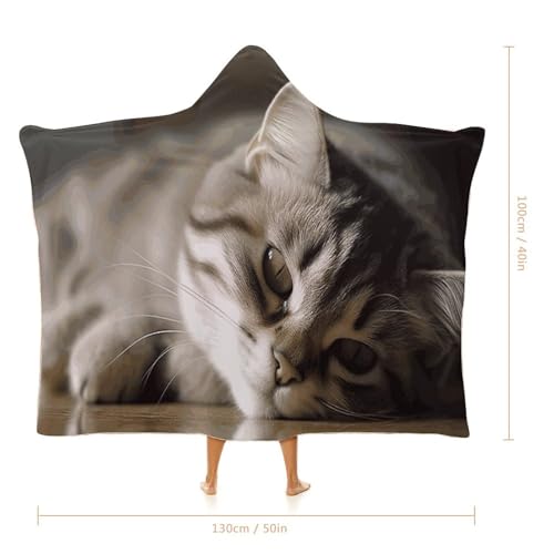 Cape à capuche chat endormi 101x127cm, couverture nomade à positionnement stable - 3