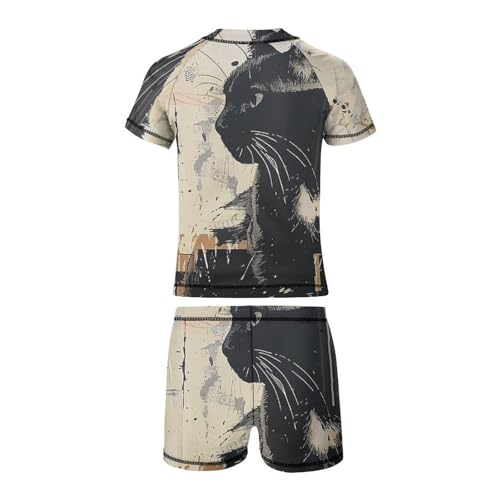 Love Black CatChildren's Casual Swimsuit Set - Simple and Versatile8-10Y（130cm）4