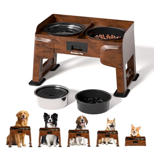 Gardner Pet Comedero Elevado para Perro con 5 Alturas Ajustables, Comedero de Acero Inoxidable Antivuelco y Antiglotón con 2 Boles de 1.6L, Ideal para Perros Medianos y Grandes