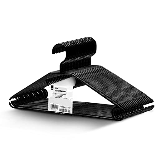 KEPLIN Plastik Kleiderbügel Schwarz - 20 Stück I platzsparend, strapazierfähig, drehbare Bügel für Mäntel, Kleider, Hemden, Jacken I rutschfeste Hosenbügel mit drehbarem Haken & Krawattenstange Cover