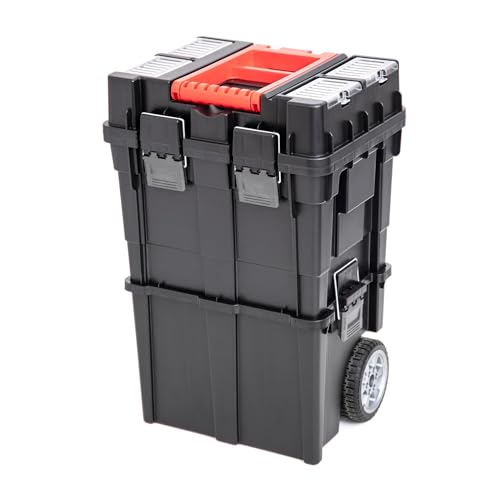 Caja Herramientas Vacía Con Ruedas | Cuatro Organizadores | Diseño Compacto Y Desmontable | Fabricada En Policarbonato | Resistente a Golpes Y Desgaste | Bandeja Incorporada | Medidas 64 x 35 x 45 cm