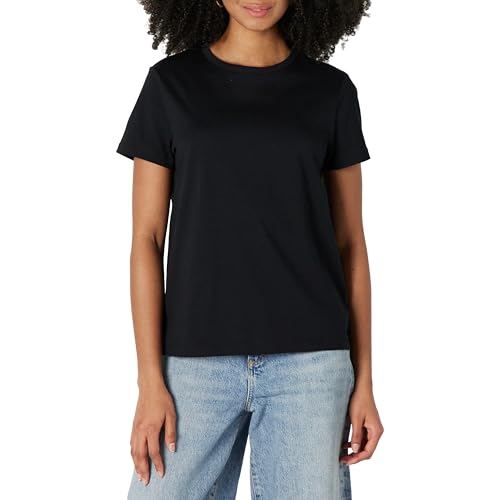 Amazon Essentials Women's Regular Fit 100% Cotton Crewneck Short Sleeve T-Shirt, Pack of 2, Black, Medium