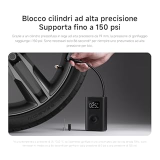 Xiaomi Portable Electric Air Compressor 2, Compressore ad Aria Portatile, Fino a 150 psi, Luce Led Integrata, Porta Type-C, 6 Modalità di Gonfiaggio, Nuovo adattatore valvola dell'aria, Compatto, Nero