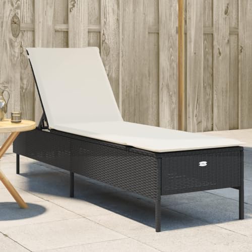 LAPOOH Sonnenliege mit Auflage Schwarz Poly-Rattan, Gartenliege,...