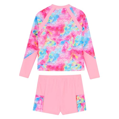 Moily Girls Floral Print Rash Guard Set Long Sleeve Swim Top with Board Shorts Sun Protective Swimsuit for Kids2