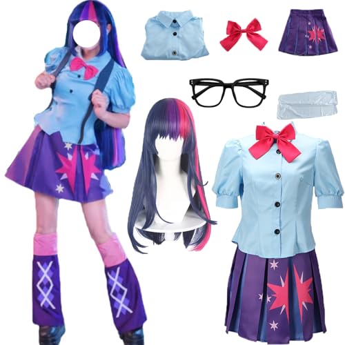 IWOGXH Twilight Sparkle Costume Women Party Suit Purple Dress Full Set (purple/wig, m)