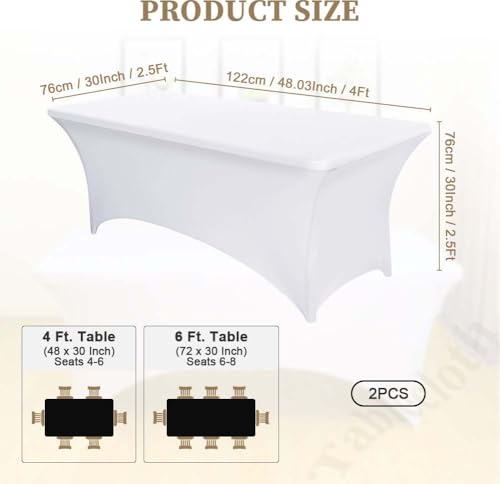 Nappe lavable et infroissable en polyester spandex blanc pour table rectangulaire 4FT