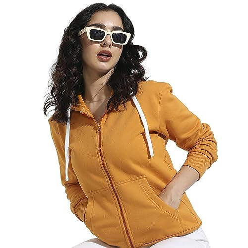 Image of PINACOLADA Women's Zip-Front Hoodie with Angled Open Pockets for Casual Wear | Hooded Neck | Long Sleeve | Zipper Closure | Cotton Sweatshirt Crafted with Comfort Fit for Everyday Wear