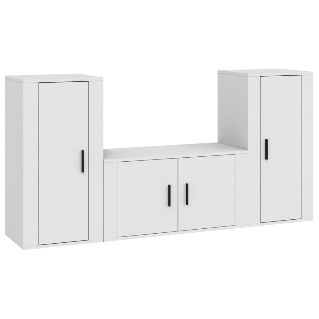 Set di 3 mobili TV montaggio a parete legno bianco