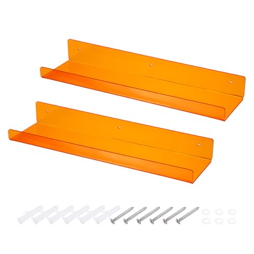 QUARKZMAN 2 Pack Etagères en Acrylique pour Mur, 15 inch Orange Etagères Flottantes Murale Etagère D'Affichage Organisateur pour Salle De Bain, Chambre,...