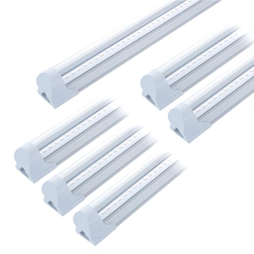 WAHADI 6 Pack 4FT LED Shop Light 24W 4 Foot T8 Integrated Tube Light 6000K Daylight White with ON/Off Switch Cable for Household, Garage Ceiling and Under Cabinet Lighting, Clear Cover