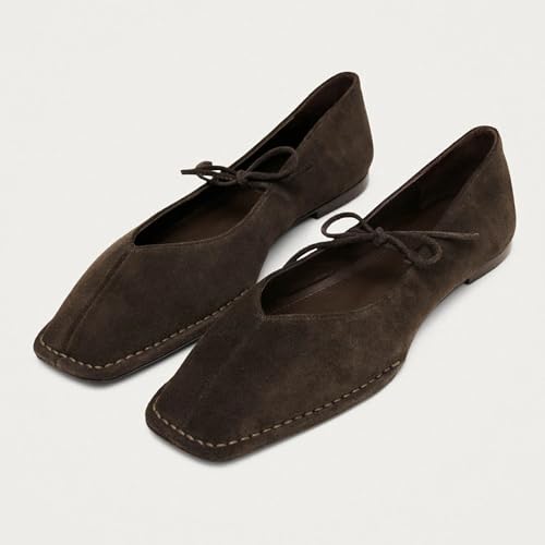 Women's Lace Up Ballet Flats Square Toe Slip On Ballerina Shoes Cute Bow Tie Mary Jane Comfy Casual Office Flat Shoes4