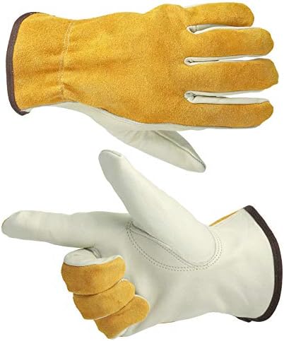 ULUCK PLUS 2 Pairs Flexible Thorn Proof Gardening Gloves Heavy Duty Rigger Gloves Comfortable Leather Work Gloves for Garden,Yard,Welding for Men and Women (M)
