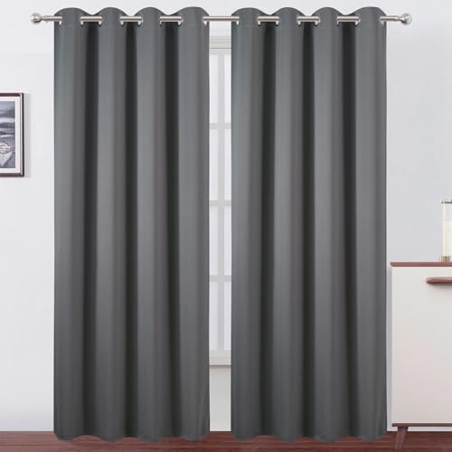 Image of LEMOMO Blackout Curtains 52 x 90 Inch Long Frost Grey Curtains Set of 2 Panels Room Darkening Curtains for Bedroom and Living Room