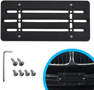 Front Bumper License Plate Bracket for BMW 2000-2023, Plate Holder Set w 6 Unique Screw Bolts & Wrench Kit, License Tag Mounting Kit, Quality Plate Holders, Premium Car & Truck Accessories
