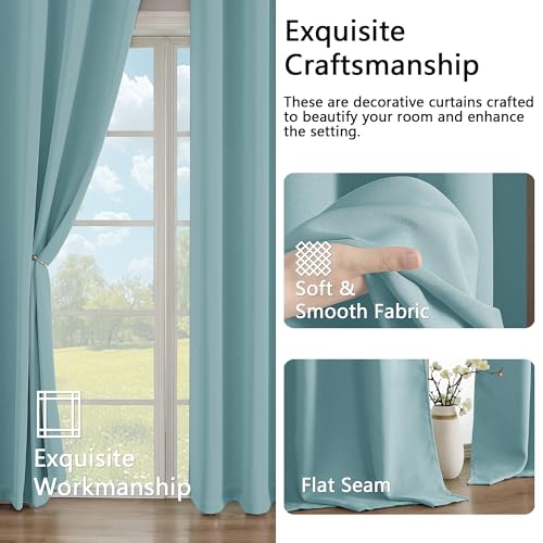 Image of Simplebrand Aqua Extra Long 10ft Curtains for Patio 120 Inches Long 2 Panels Set, Room Darkening Light Blocking Solid Thermal Insulated Energy Saving Grommet Noise Reducing Curtains, 50 Wx120 L