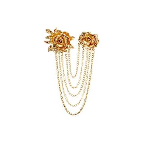 Knighthood Brooch Pin Elegant Gold Rose with Hanging Chains Formal Executive Lapel Pin Accessories for Men Women Cover