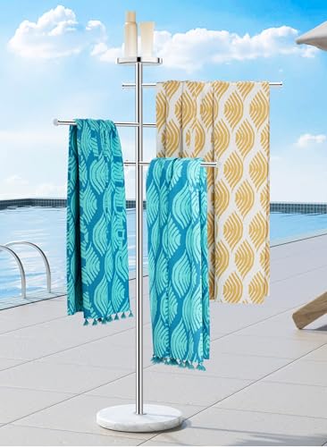 KES Outdoor Towel Tack for Hot Tub, Pool Towel Rack Outdoor with Natural Marble Base 59