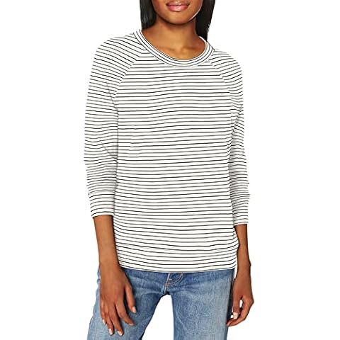 Daily Ritual Women's Supersoft Terry Relaxed-Fit Long-Sleeve Raglan Sweatshirt, White/Black, Stripes, M Cover