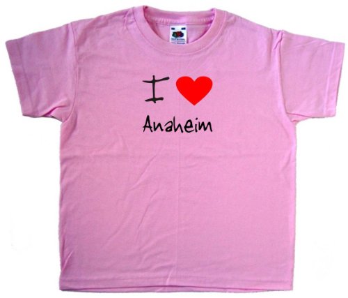 I Love Heart Anaheim Pink Kids T-Shirt (Black Print)-14-15 Years