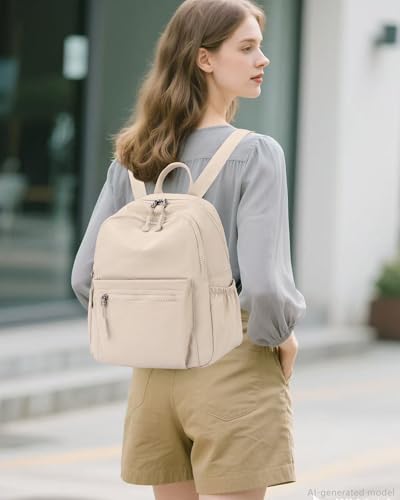 Image of Tanweibago Mini Nylon Women Backpacks,11L Small Ladies backpacks Casual Lightweight Women Shopping Travel Daypack (Z1-beige)