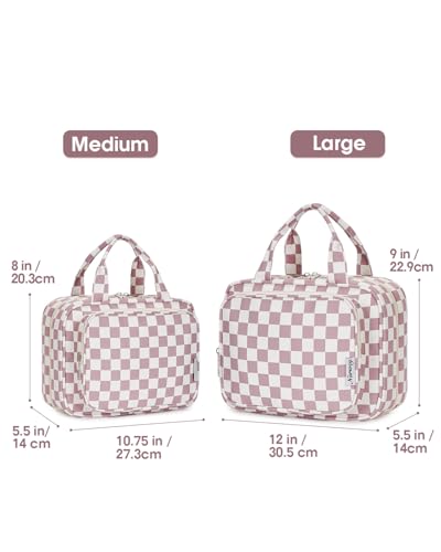Image of Narwey Large Hanging Toiletry Bag Travel Makeup Bag Cosmetic Organizer for Women and Girls, Z-Dusty Rose Checkerboard, Large