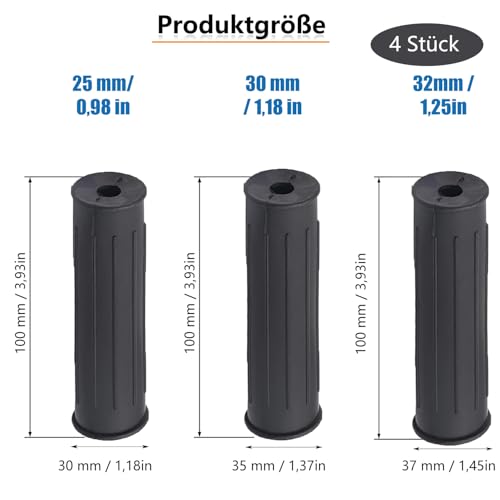 Schubkarrengriffe, Schubkarren Universal Griffe, rutschfest Ersatzgriffe, Ersatzgriffe für Sackkarre Schubkarre, Kunststoff Karrengriff, für Fahrrad, Rollstuhl, Motorrad - 32 mm 4 Stück