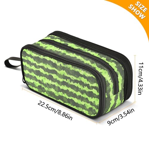 Image of ZAZYXTJ Watermelon Print Large Capacity Pencil Case 3 Compartment Pen Pouch Storage Canvas Makeup Bag for School Office Teen Girl Boy Men Women