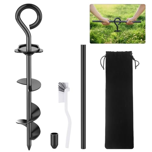 Chuiendi Dog Tie Out Stake Heavy Duty 360Swivel Dog Spike Spiral Stake for Yard Beach & Camping Outside Up to 50kg - Best in Ground Anchor for Small to Large Dogs Cable Lead or Tether 40CM Black