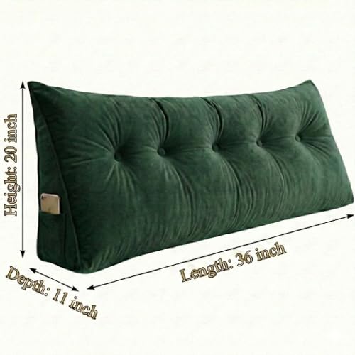 Image of Luxury Velvet Tufted Wedge Pillow with Side Pocket - Soft Headboard Back Support Cushion for Bed, Sofa & Floor Seating - Green Color