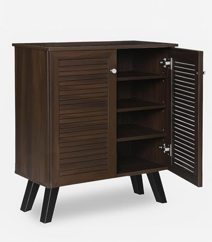 Image of Mevigo Shoe Rack Wooden with Door - 2 Door 4- Tier Engineered Wood Shoe Rack Organizer for Entryway, Hallway & Bedroom, Space Saving Shoe Storage Cabinet -Brown-VB2