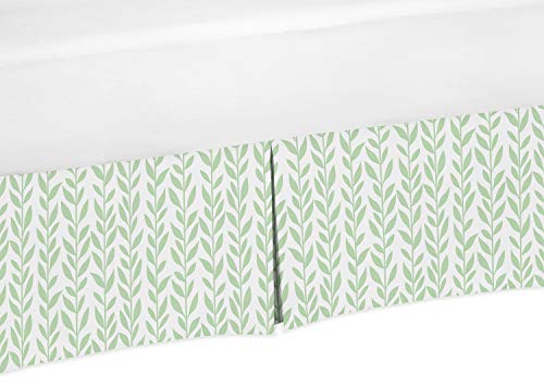 Image of Sweet Jojo Designs Baby Crib Skirt (Boho Floral Leaf) for Girls, Infants/Nursery Bed Dust Ruffle Bedskirt Single Pleat (Green & White Leaves for the Bohemian, Farmhouse Botanical Sunflower Collection)