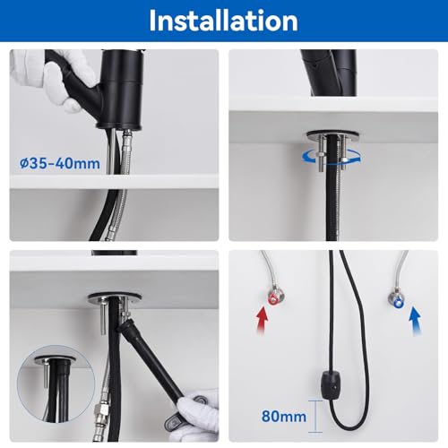 Auralum Küchenarmatur Ausziehbar Schwarz, Spültischarmatur mit 360° Drehbar, Spülbrause Küchenarmatur Spültisch Armatur Ausziehbar Spültischarmatur mit Brause