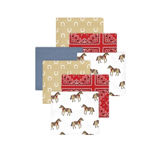 Image of Little Treasure Hudson Baby Cotton Poly Flannel Receiving Blankets Multipack, Red Cowboy, 30x30 inches